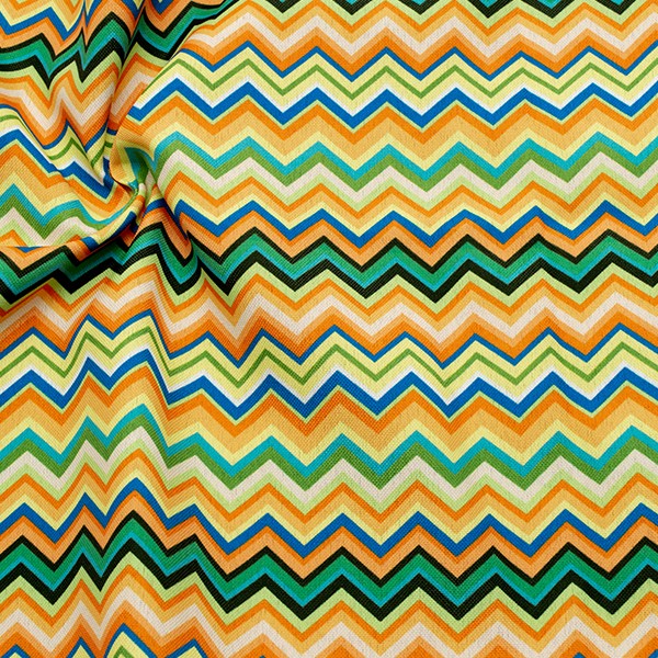 Dekostoff Zick Zack Streifen Grün-Multicolor