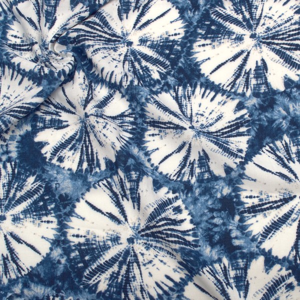 Viskose Modestoff Batik Kreise Blau