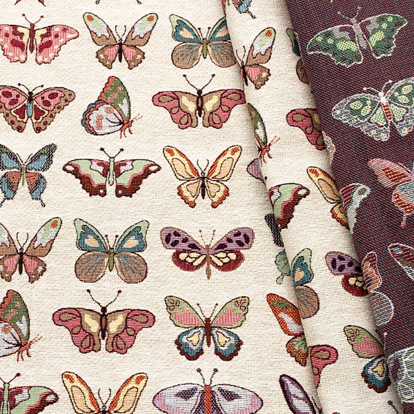 Gobelin Möbelstoff Dekostoff Schmetterlinge Ecru