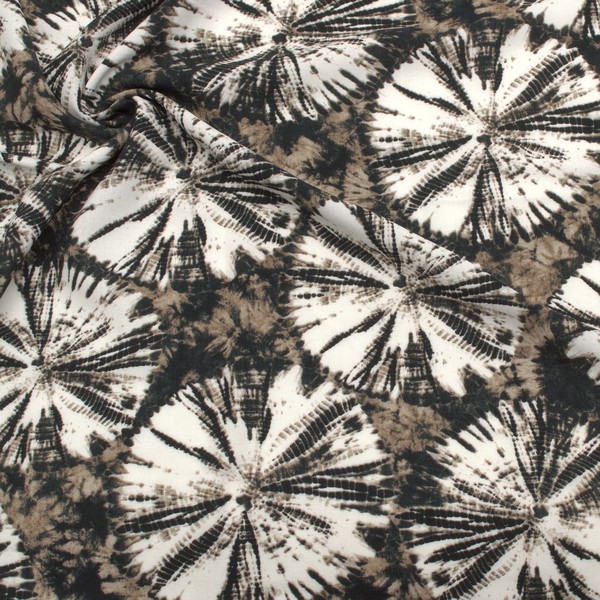 Viskose Modestoff Batik Kreise Schwarz