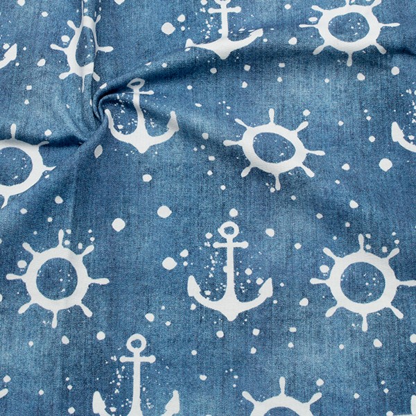 Sweatshirt Baumwollstoff French Terry Anker und Steuerrad Jeans Look Marine-Blau