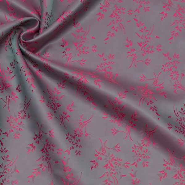 Futterstoff Jacquard Blumenranken Grau-Pink changierend