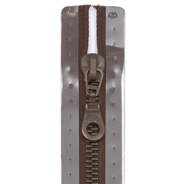 Metall Reißverschluss M5 Typ 10 teilbar 45 cm Altmessing - Farbe 881 Dunkel-Braun