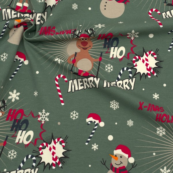 Sweatshirt Baumwollstoff French Terry X-Mas Holiday Moos-Grün