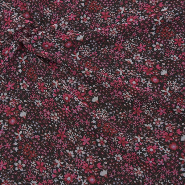 Polyester Chiffon Pink Flowers Schwarz