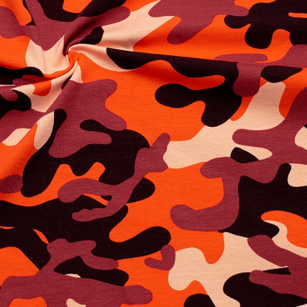 Baumwoll Stretch Jersey Camouflage Orange