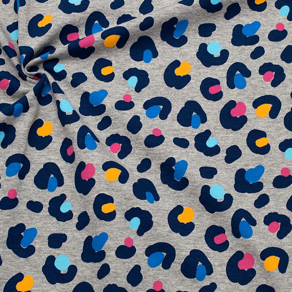 Sweatshirt Baumwollstoff French Terry Leopard Grau-Blau