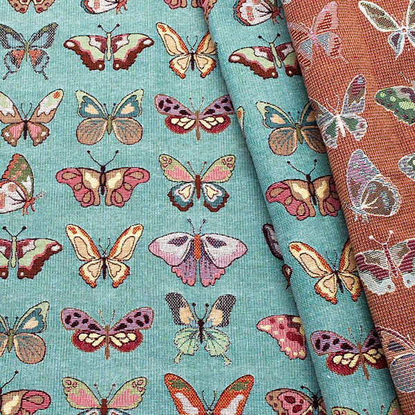 Gobelin Möbelstoff  Dekostoff Schmetterlinge Türkis