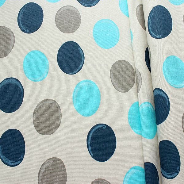 4,00 Meter - Baumwollstoff beschichtet "Punkte XL" Farbe Grau-Blau