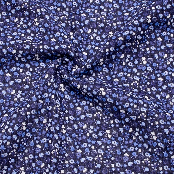 Baumwollstoff Musselin Blumen Marine-Blau