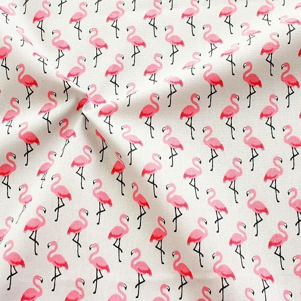 Baumwollstoff Rosa Flamingos Hell-Grau