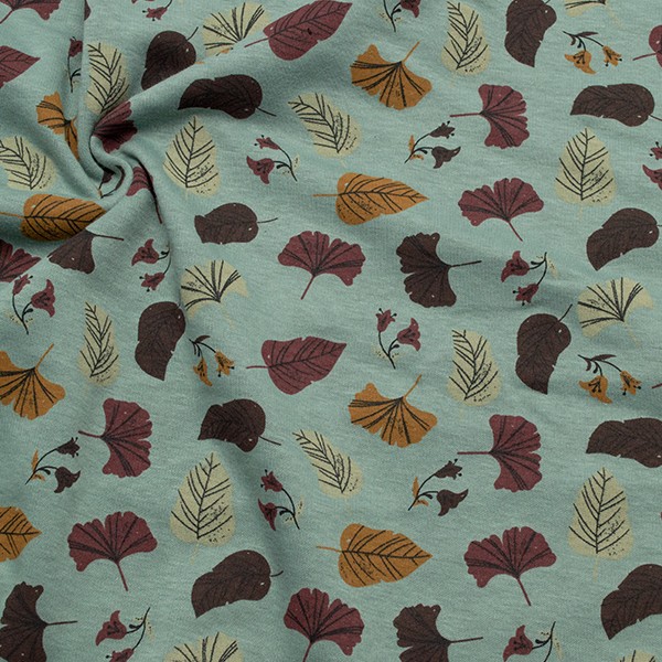 Alpenfleece Sweatshirt Herbstblätter und Blumen Mint-Grün