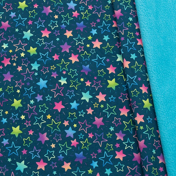 Softshell Fleece Stoff Neon Sterne Mix Navy-Blau