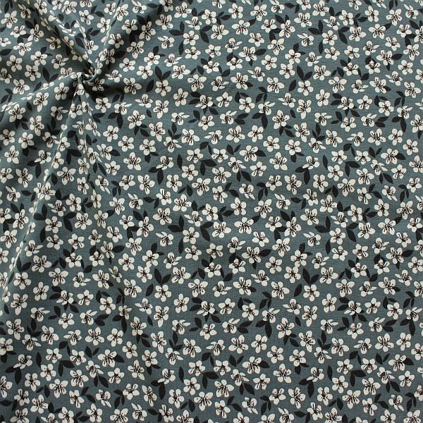 Baumwoll Stretch Jersey Blossoms Blau-Grau