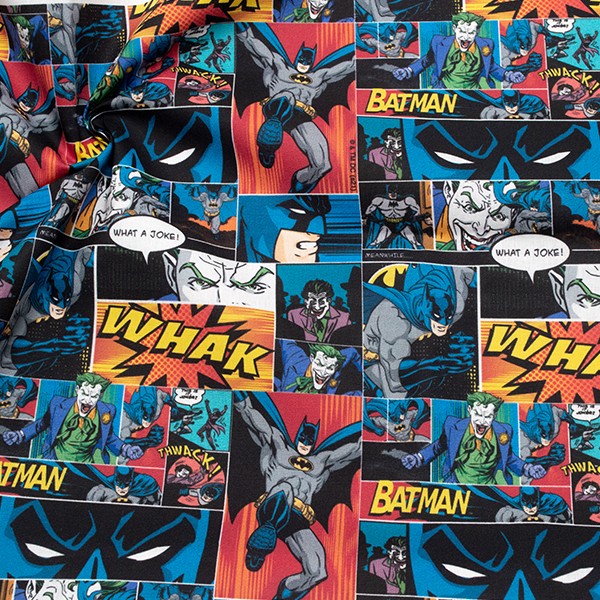 100% Lizenz Baumwollstoff Popeline Batman Comic-Look Multicolor