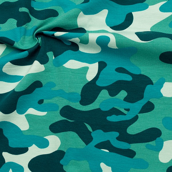 Baumwoll Stretch Jersey Camouflage Türkis